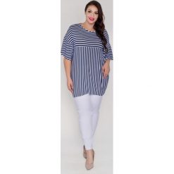 Asymetryczna tunika bluzka kapitanka marynarskie granatowe paski OVERSIZE PLUS SIZE. Czarne bluzki damskie Moda Size Plus Iwanek, na co dzień, na lato, s, w paski, z wiskozy, wakacyjne, z kontrastowym kołnierzykiem, plus size, bez rękawów. Za 99,00 zł.