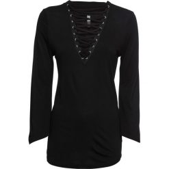 Shirt ze sznurowaniem bonprix czarny. Czarne koszulki damskie marki bonprix, bez wzorów, bez kołnierzyka. Za 59,99 zł.