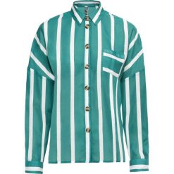 Bluzka bonprix dymny szmaragdowy - biały w paski. Niebieskie koszulki damskie bonprix, w paski, bez kołnierzyka. Za 27,99 zł.