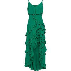 Sukienka z falbanami bonprix zielony miętowy. Zielone sukienki damskie bonprix, z aplikacjami, bez kołnierzyka, bez rękawów. Za 239,99 zł.