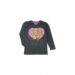 Bluzka dziewczęca gładka, z printem Barbie standardowa. Szare t-shirty dziewczęce TXM. Za 14,99 zł.