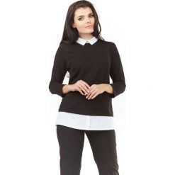Czarna Elegancka Bluzka 2 w 1 z Białym Kołnierzykiem. Czarne podkoszulki damskie Molly.pl, s, bez wzorów, z dzianiny, eleganckie, z klasycznym kołnierzykiem, z długim rękawem. Za 109,90 zł.