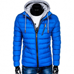 KURTKA MĘSKA PRZEJŚCIOWA PIKOWANA C384 - NIEBIESKA. Niebieskie kurtki męskie Ombre Clothing, s, bez wzorów, z poliesteru, bez kaptura. Za 89,00 zł.