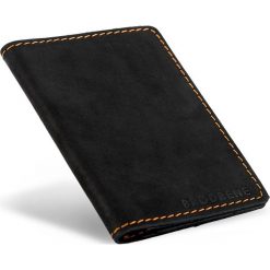 Skórzany cienki portfel slim wallet BRODRENE SW01 czarny - Czarny. Czarne portfele męskie Brødrene, bez wzorów, ze skóry. Za 79,99 zł.