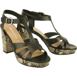 TAMARIS 1-28011-36 black, sandały damskie. Czarne sandały damskie Tamaris, ze skóry. Za 284,99 zł.