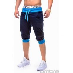 Krótkie spodenki męskie dresowe P29 - granatowo-niebieskie. Niebieskie spodenki i szorty męskie Ombre Clothing, s, bez wzorów, z bawełny, krótkie. Za 39,00 zł.
