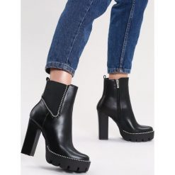 Czarne Botki Perfect Road. Czarne botki damskie lity marki other, z materiału, na wysokim obcasie, na zamek. Za 159,99 zł.