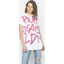 Pepe Jeans - Top Marina. Białe bluzki damskie marki Pepe Jeans, s, z nadrukiem, z elastanu, marine, z okrągłym kołnierzem, z krótkim rękawem. W wyprzedaży za 119,90 zł.