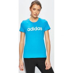 Adidas Performance - Top. Niebieskie topy damskie adidas Performance, s, z nadrukiem, z bawełny, z okrągłym kołnierzem. W wyprzedaży za 59,90 zł.