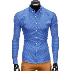 KOSZULA MĘSKA W KRATĘ Z DŁUGIM RĘKAWEM K400 - CIEMNONIEBIESKA. Niebieskie koszule męskie na spinki Ombre Clothing, m, z długim rękawem. Za 49,00 zł.