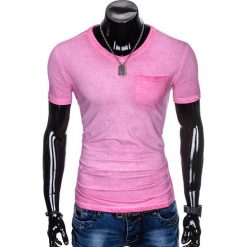 T-SHIRT MĘSKI BEZ NADRUKU S674 - RÓŻOWY. Czerwone t-shirty męskie z nadrukiem marki Ombre Clothing, m, z bawełny. Za 24,99 zł.