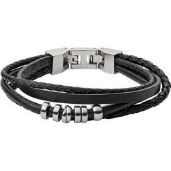 Fossil - Bransoletka skórzana. Czarne bransoletki męskie Fossil, metalowe. Za 279,90 zł.