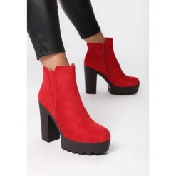 Czerwone Botki Purfle. Czerwone botki damskie Born2be, za kostkę, na wysokim obcasie, na obcasie, na zamek. Za 149,99 zł.