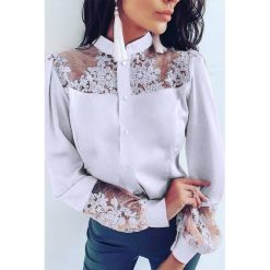 Koszula damska KORALA WHITE. Białe bluzki damskie IVET, xl, w koronkowe wzory, z materiału, eleganckie, bez kołnierzyka, bez rękawów. W wyprzedaży za 99,00 zł.