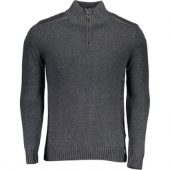 Sweter w kolorze szarym. Niebieskie golfy męskie marki Guess, z materiału. W wyprzedaży za 349,95 zł.