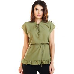 Bluzka A269 khaki. Brązowe bluzki damskie Awama, xl, bez wzorów, z tkaniny, bez kołnierzyka, z krótkim rękawem. Za 121,77 zł.