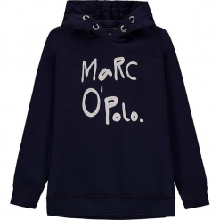 Bluza w kolorze granatowym. Białe bluzy dziewczęce marki Marc O'Polo Junior, z nadrukiem, z okrągłym kołnierzem, z długim rękawem. W wyprzedaży za 105,95 zł.