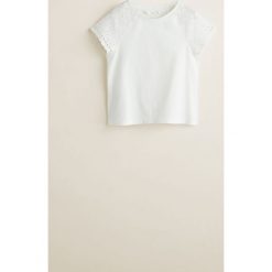 Mango Kids - Top dziecięcy Sara 110-164 cm. Białe bluzki dziewczęce Mango Kids, z haftami, z bawełny, z okrągłym kołnierzem, z krótkim rękawem, krótkie, bez kaptura. Za 49,90 zł.