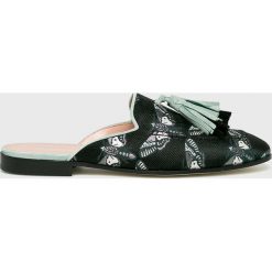 Pollini - Klapki. Zielone klapki damskie marki Pollini, bez wzorów, ze skóry, bez obcasa. Za 1199,00 zł.