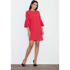 Czerwona Elegancka Sukienka z Hiszpańskim Rękawem. Czerwone sukienki damskie Molly.pl, do pracy, s, bez wzorów, z tkaniny, eleganckie, z okrągłym kołnierzem, bez rękawów. Za 149,90 zł.