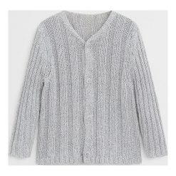 Mango Kids - Kardigan dziecięcy Blues 80-104 cm. Szare swetry dziewczęce Mango Kids, bez wzorów, z bawełny, bez kołnierzyka, bez rękawów, bez kaptura. W wyprzedaży za 63,90 zł.