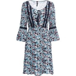 Sukienka bonprix niebiesko-czarny w kwiaty. Niebieskie sukienki damskie bonprix, w kwiaty, bez kołnierzyka, bez rękawów. Za 109,99 zł.