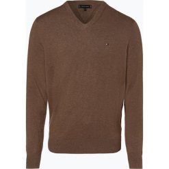 Tommy Hilfiger - Sweter męski, brązowy. Pomarańczowe swetry męskie TOMMY HILFIGER, m, bez wzorów, z dzianiny, eleganckie, z dekoltem w serek, bez kaptura. Za 299,95 zł.