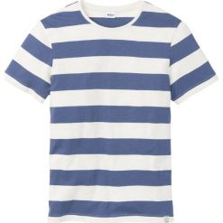 T-shirt w szerokie paski bonprix biel wełny - indygo w paski. Białe koszulki męskie bonprix, s, w paski, z wełny, z okrągłym kołnierzem, bez rękawów. Za 34,99 zł.