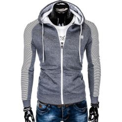 Bluza męska rozpinana z kapturem B820 - niebieska/melanżowa. Niebieskie bluzy męskie Ombre Clothing, s, bez wzorów, z bawełny, z kapturem, bez rękawów, z kapturem. Za 49,00 zł.