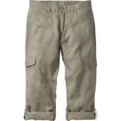 Spodnie lniane bojówki z wywijanymi nogawkami Regular Fit bonprix khaki. Szare spodnie męskie bonprix, m. Za 139,99 zł.