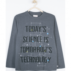 Koszulka. Szare t-shirty chłopięce marki TECHNOLOGY OF TOMORROW, z aplikacjami, z elastanu, z długim rękawem. Za 19,90 zł.