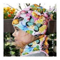 Czapeczki niemowlęce: KOMPLET _ CZAPKA BEANIE + KOMIN w motylki