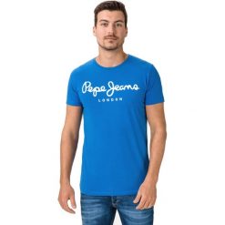 Pepe Jeans Koszulka Niebieski. Niebieskie podkoszulki męskie Pepe Jeans, l, z nadrukiem, z elastanu, bez kołnierzyka, z krótkim rękawem, krótkie. Za 109,95 zł.