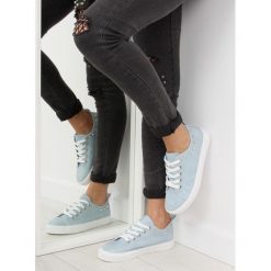 Niebieskie trampki z cyrkoniami ENVI. Niebieskie buty sportowe damskie FunKee.pl, bez wzorów, z tkaniny, klasyczne. Za 93,99 zł.