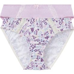 Figi (2 pary), bawełna organiczna bonprix biel wełny z nadrukiem + matowy lila. Białe majtki damskie marki bonprix, z nadrukiem, z bawełny. Za 35,98 zł.