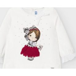 Mayoral - Longsleeve dziecięcy. Niebieskie bluzki dziewczęce Mayoral, z nadrukiem, z dzianiny, z okrągłym kołnierzem, z długim rękawem, długie, bez kaptura. Za 70,90 zł.