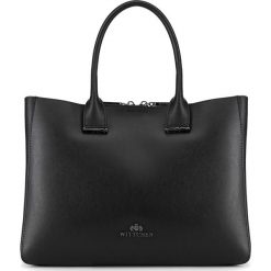 Torebka damska. Czarne kuferki damskie Wittchen, w paski, ze skóry, eleganckie, zdobione, bez dodatków. W wyprzedaży za 499,90 zł.