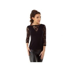 Bluzka Betty z koronką czarna ED015-2. Czarne bluzki damskie marki Ella dora, xl, w koronkowe wzory, z wiskozy, bez kołnierzyka, bez rękawów. Za 139,00 zł.