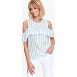 BLUZKA COLD SHOULDER, W PASKI. Szare bluzki z odkrytymi ramionami marki Top Secret, w paski. Za 59,99 zł.