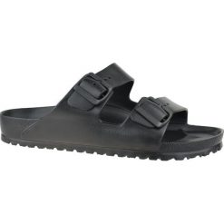 Birkenstock Arizona Eva 129421. Czarne kapcie męskie Birkenstock, bez wzorów, z syntetyku. W wyprzedaży za 159,99 zł.
