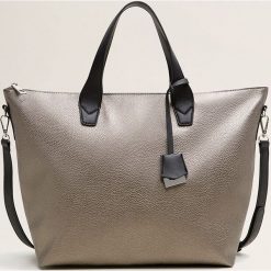 Mango - Torebka Palmer. Szare shopper bag damskie Mango, w paski, z materiału, do ręki, duże. Za 89,90 zł.