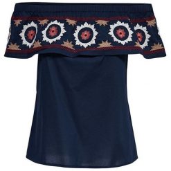 Only Panie Bluzka Elen A Off Shoulder Top Kompatybilności Navy Blaze R Aztec Embrodiery (Rozmiar 34). Niebieskie bluzki damskie marki ONLY, bez wzorów, bez kołnierzyka. W wyprzedaży za 67,00 zł.