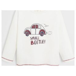 Mango Kids - Longsleeve dziecięcy Beetle 80-104 cm. Białe t-shirty chłopięce Mango Kids, z nadrukiem, z bawełny, z długim rękawem. Za 25,90 zł.