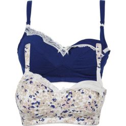 Biustonosz do karmienia piersią (2 szt.) bonprix ecru z nadrukiem + niebieski. Białe biustonosze ciążowe bonprix, z bawełny. Za 55,98 zł.