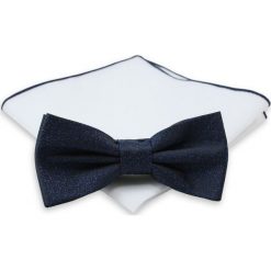 Granatowa Mucha (Melanż) + Biała Poszetka - Chattier, Męska MUCH0194. Niebieskie muszki męskie Chattier, na imprezę, w paski, eleganckie. Za 44,00 zł.