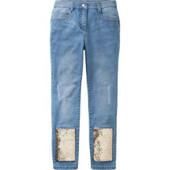 Dżinsy z cekinami bonprix niebieski "bleached”. Niebieskie spodnie dziewczęce bonprix, z aplikacjami, z jeansu. Za 79,99 zł.