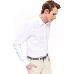 Koszula elegancka z fakturą slim fit. Białe koszule męskie Top Secret, na lato, m, bez wzorów, z jeansu, eleganckie, z klasycznym kołnierzykiem, z długim rękawem. W wyprzedaży za 39,99 zł.