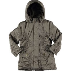 Kurtka zimowa w kolorze khaki. Brązowe kurtki niemowlęce SRK, Miss Girly, z haftami, bez kaptura. W wyprzedaży za 75,95 zł.