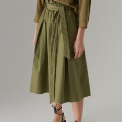 Bawełniana spódnica paperbag - Khaki. Brązowe spódniczki damskie Mohito, bez wzorów, z bawełny. Za 129,99 zł.