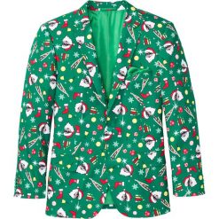 Marynarka zdobiona bożonarodzeniowymi motywami Slim Fit bonprix zielony z nadrukiem. Zielone marynarki męskie bonprix, m, z nadrukiem. Za 99,99 zł.